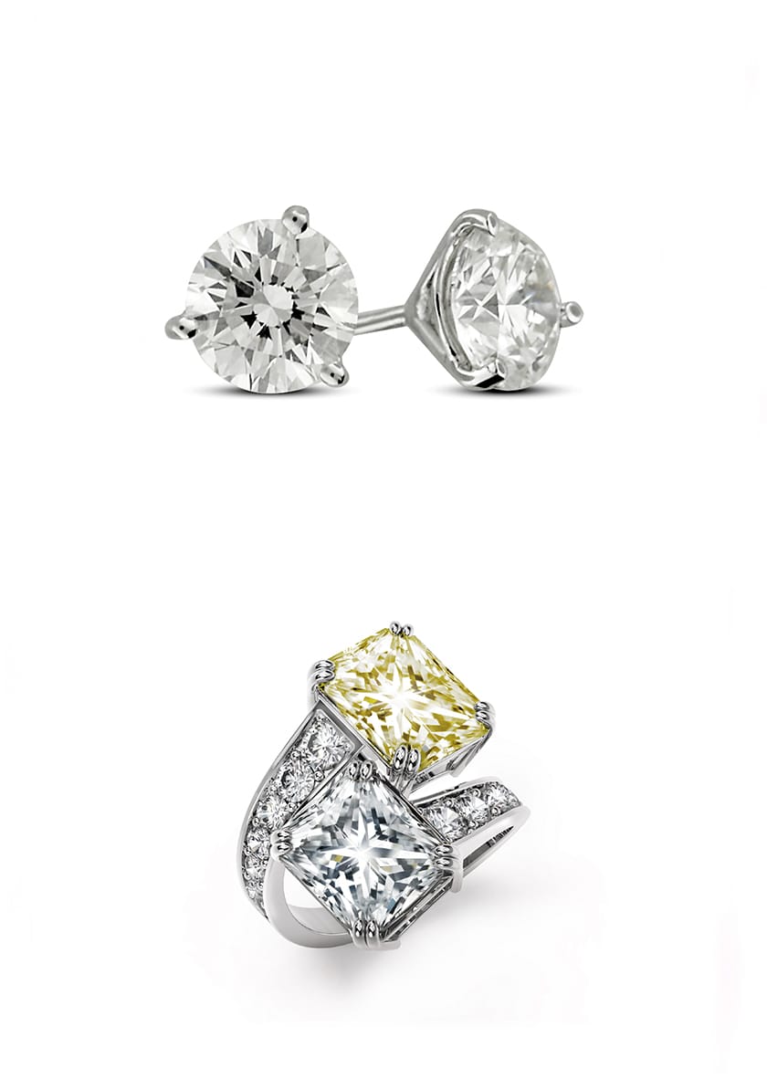 68th Emmy Awards Diamond Jewelry Forevermark Top Forevermark By Mémoire 3 G Diamond Stud Earring Set In Platinum 4 0 Ctw Bottom Exceptional Diamonds Two Stone Ring With 5 03 Ct